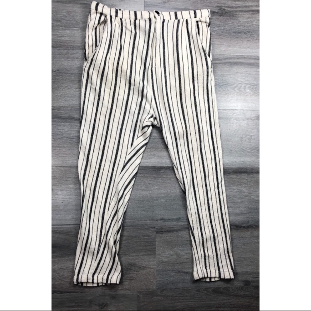 NEW ZARA WHITE CREAM STRIPED COTTON LINEN DRESS HAREM ANKLE PANTS SKINNY TROUSER